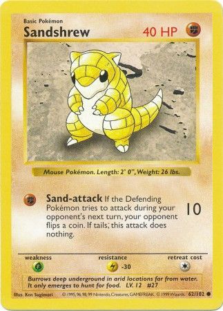 Sandshrew (62/102) [Base Set Shadowless Unlimited] | Jomio and Rueliete's Cards and Comics