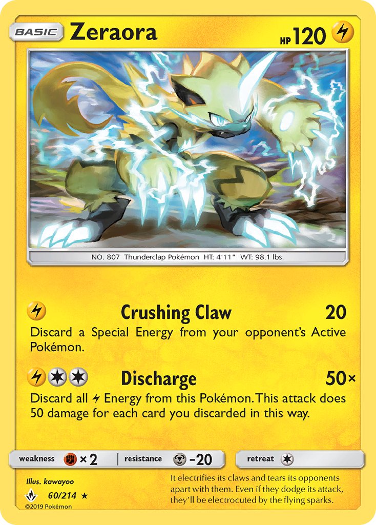 Zeraora (60/214) (Cracked Ice Holo) (Theme Deck Exclusive) [Sun & Moon: Unbroken Bonds] | Jomio and Rueliete's Cards and Comics