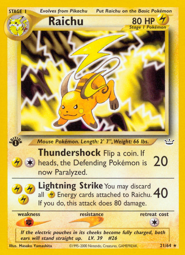 Raichu (21/64) [Neo Revelation 1st Edition] | Jomio and Rueliete's Cards and Comics