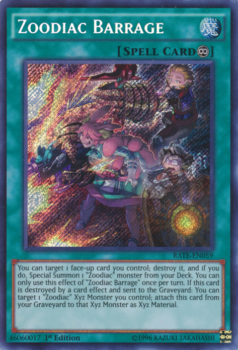 Zoodiac Barrage [RATE-EN059] Secret Rare | Jomio and Rueliete's Cards and Comics