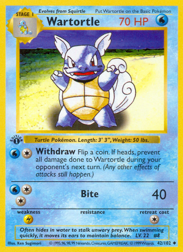 Wartortle (42/102) (Shadowless) [Base Set 1st Edition] | Jomio and Rueliete's Cards and Comics
