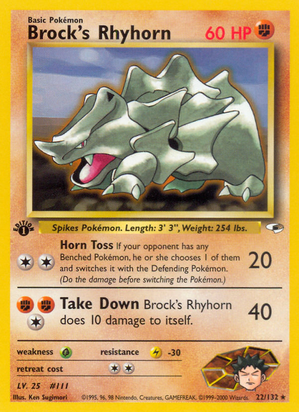 Brock's Rhyhorn (22/132) [Gym Heroes 1st Edition] | Jomio and Rueliete's Cards and Comics