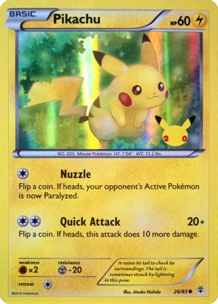 Pikachu (26/83) (20th Anniversary) [XY: Generations] | Jomio and Rueliete's Cards and Comics
