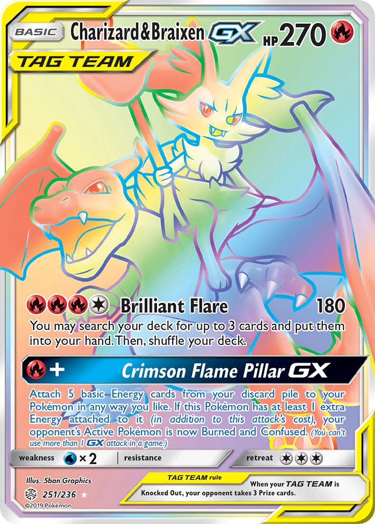 Charizard & Braixen GX (251/236) [Sun & Moon: Cosmic Eclipse] | Jomio and Rueliete's Cards and Comics