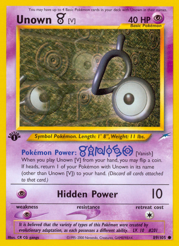 Unown [V] (89/105) [Neo Destiny 1st Edition] | Jomio and Rueliete's Cards and Comics