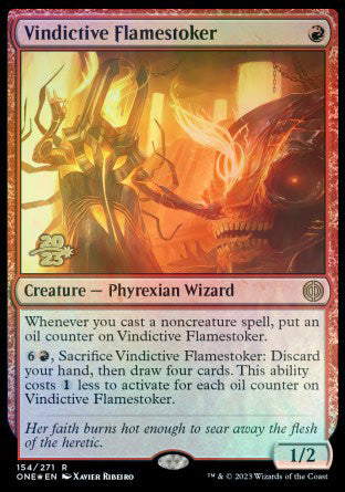 Vindictive Flamestoker [Phyrexia: All Will Be One Prerelease Promos] | Jomio and Rueliete's Cards and Comics
