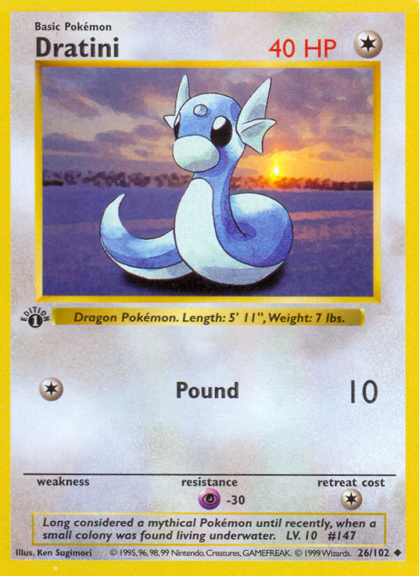 Dratini (26/102) (Shadowless) [Base Set 1st Edition] | Jomio and Rueliete's Cards and Comics