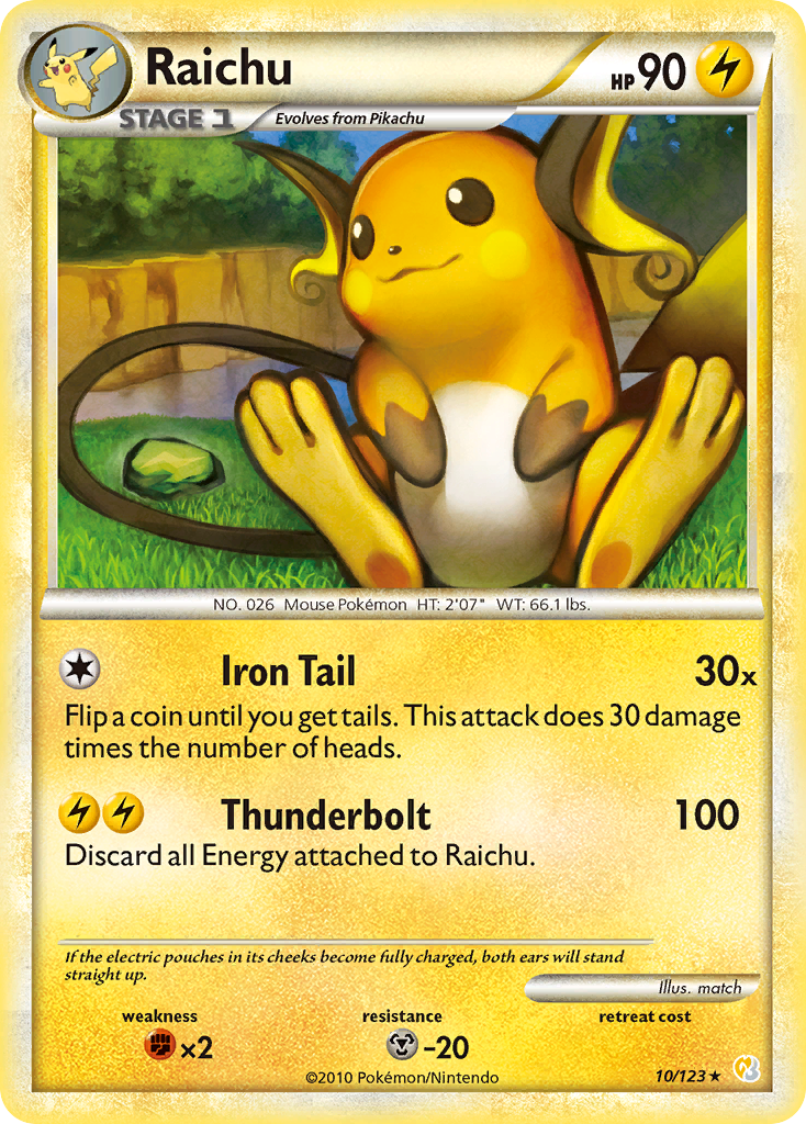 Raichu (10/123) [HeartGold & SoulSilver: Base Set] | Jomio and Rueliete's Cards and Comics