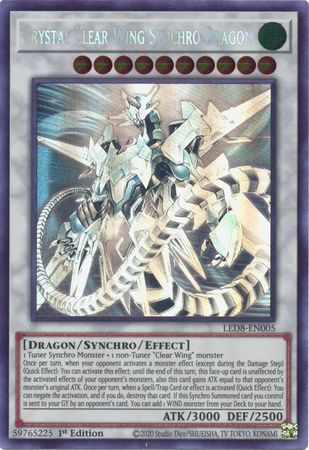 Crystal Clear Wing Synchro Dragon [LED8-EN005] Ghost Rare | Jomio and Rueliete's Cards and Comics