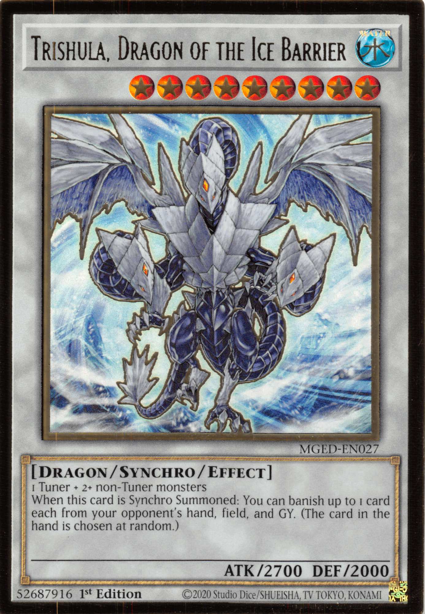 Trishula, Dragon of the Ice Barrier [MGED-EN027] Gold Rare | Jomio and Rueliete's Cards and Comics