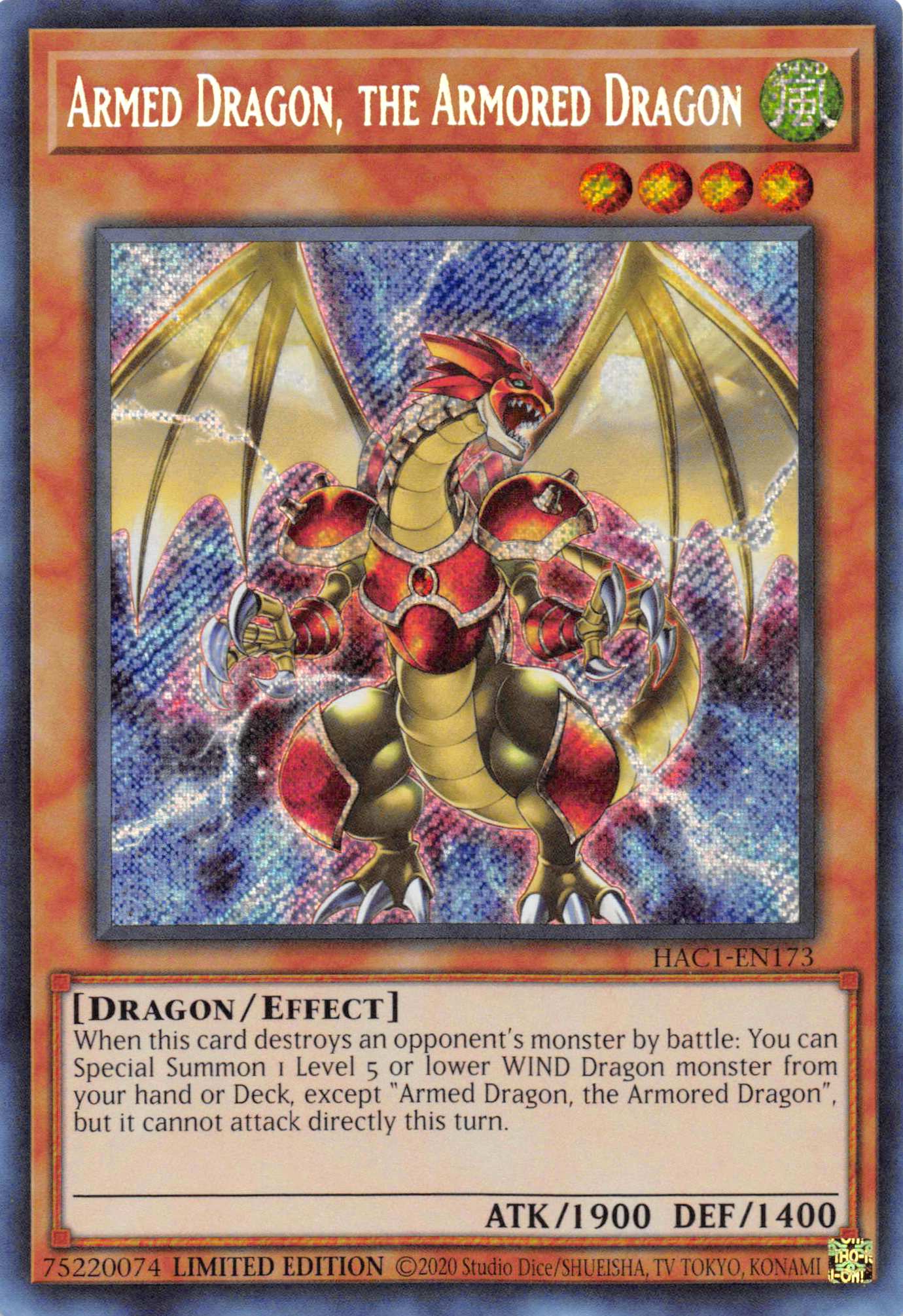 Armed Dragon, the Armored Dragon [HAC1-EN173] Secret Rare | Jomio and Rueliete's Cards and Comics