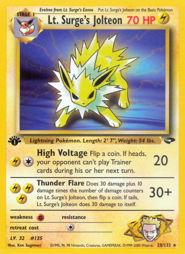 Lt. Surge's Jolteon (28/132) [Gym Challenge 1st Edition] | Jomio and Rueliete's Cards and Comics