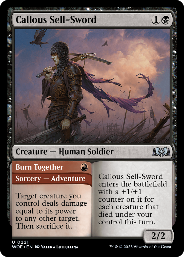 Callous Sell-Sword // Burn Together [Wilds of Eldraine] | Jomio and Rueliete's Cards and Comics