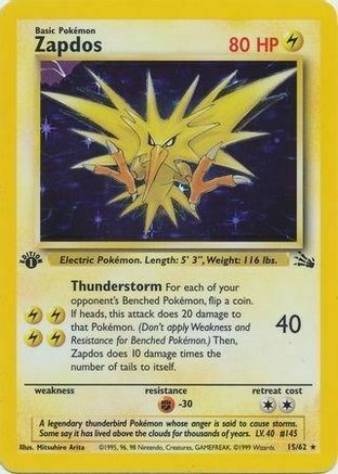 Zapdos (15/62) (Cosmos Holo) [Fossil 1st Edition] | Jomio and Rueliete's Cards and Comics