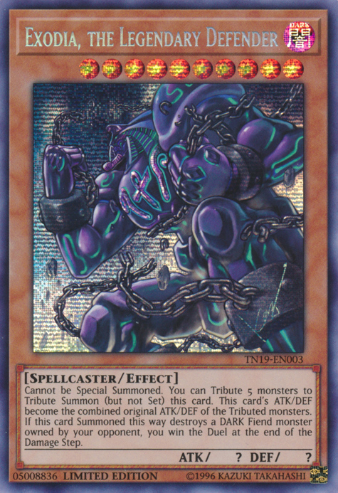 Exodia, the Legendary Defender [TN19-EN003] Prismatic Secret Rare | Jomio and Rueliete's Cards and Comics