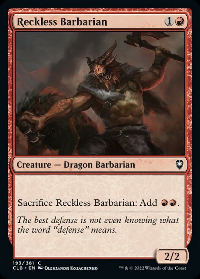 Reckless Barbarian [Commander Legends: Battle for Baldur's Gate] | Jomio and Rueliete's Cards and Comics