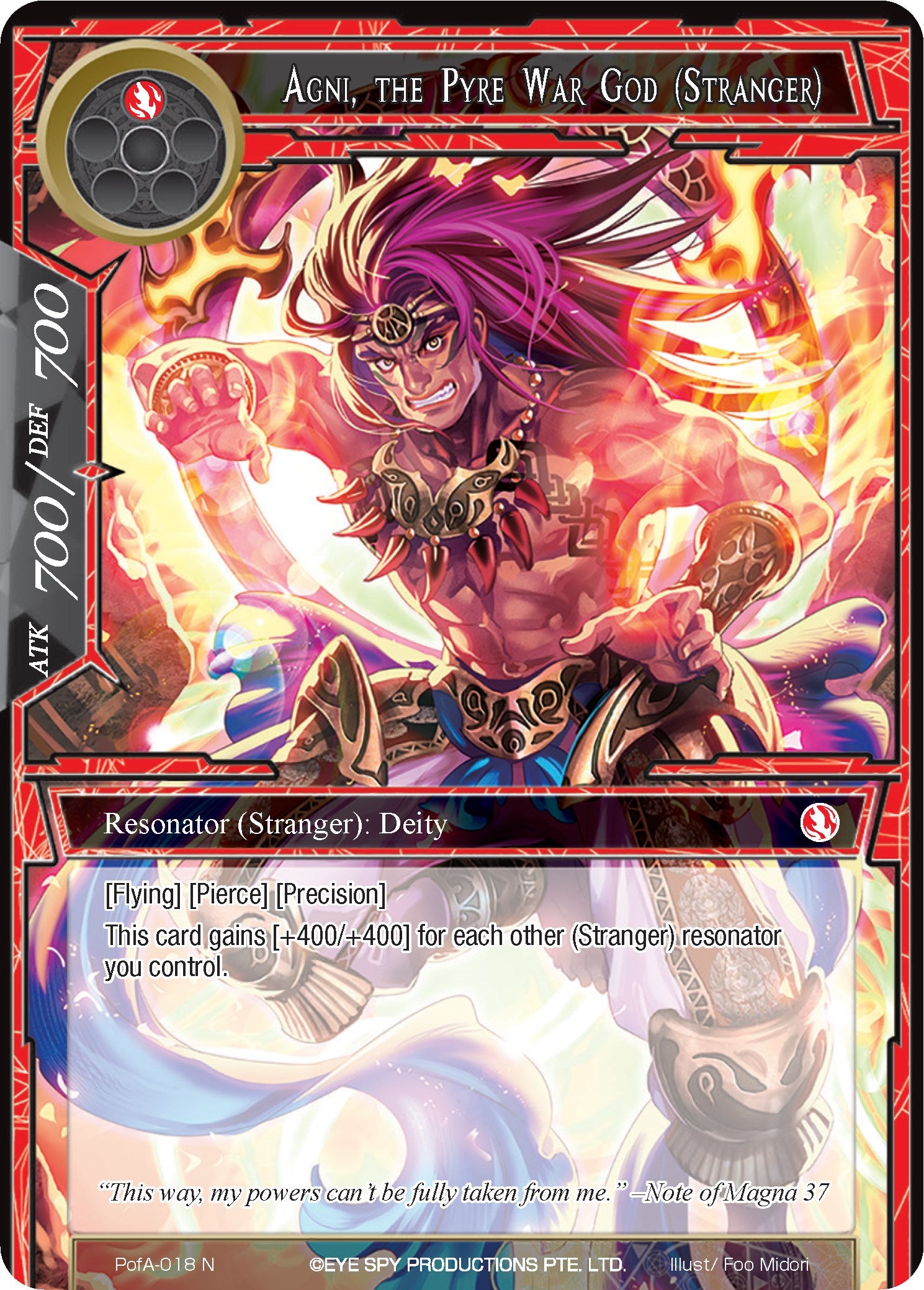 Agni, the Pyre War God (Stranger) (PofA-018) [Alice Origin IV: Prologue of Attoractia] | Jomio and Rueliete's Cards and Comics