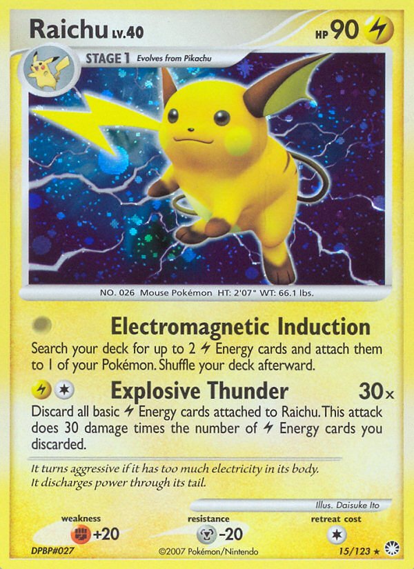 Raichu (15/123) [Diamond & Pearl: Mysterious Treasures] | Jomio and Rueliete's Cards and Comics