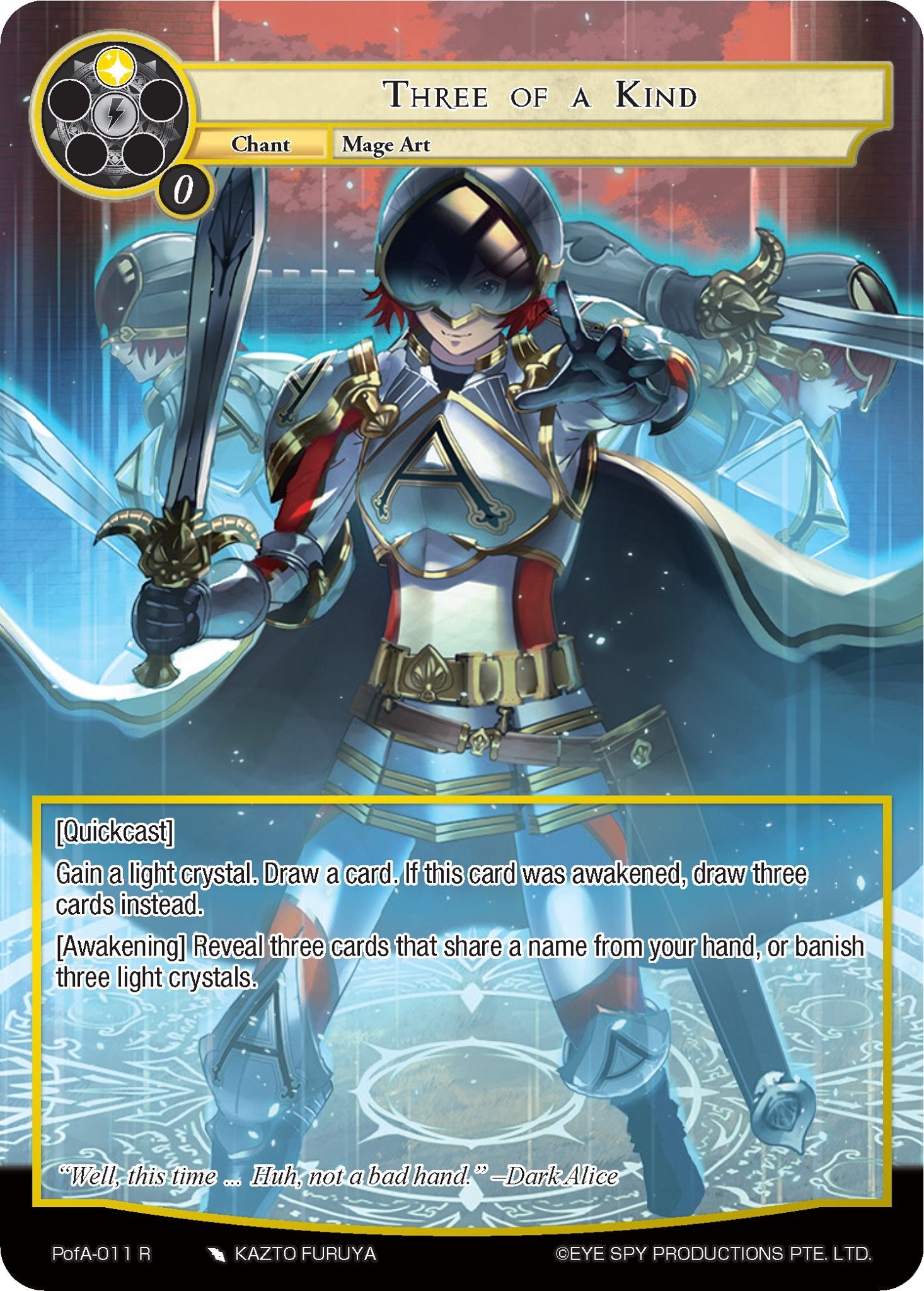 Three of a Kind (Full Art) (PofA-011) [Alice Origin IV: Prologue of Attoractia] | Jomio and Rueliete's Cards and Comics