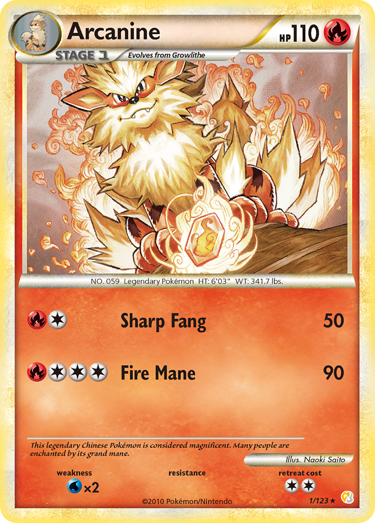 Arcanine (1/123) [HeartGold & SoulSilver: Base Set] | Jomio and Rueliete's Cards and Comics