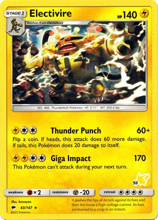 Electivire (43/147) (Pikachu Stamp #53) [Battle Academy 2020] | Jomio and Rueliete's Cards and Comics