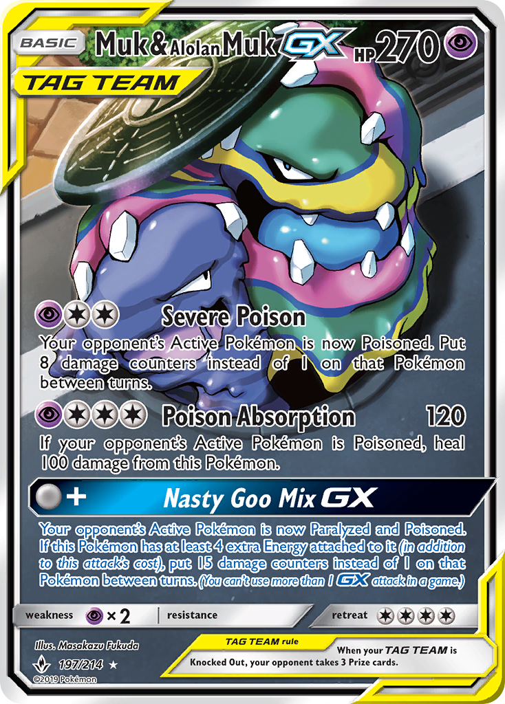 Muk & Alolan Muk GX (197/214) [Sun & Moon: Unbroken Bonds] | Jomio and Rueliete's Cards and Comics