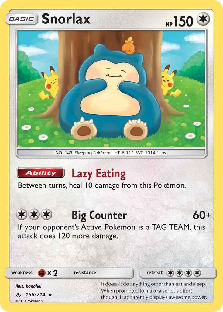 Snorlax (158/214) [Sun & Moon: Unbroken Bonds] | Jomio and Rueliete's Cards and Comics