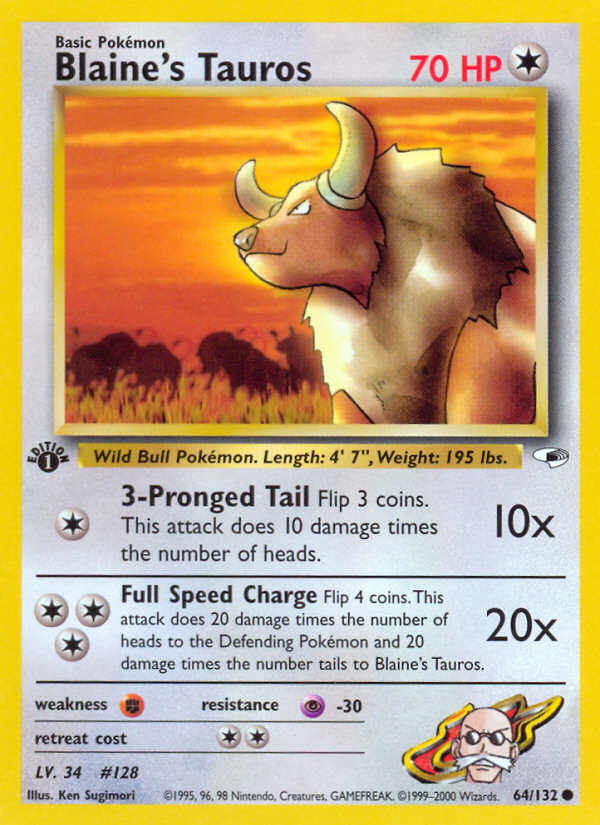 Blaine's Tauros (64/132) [Gym Heroes 1st Edition] | Jomio and Rueliete's Cards and Comics
