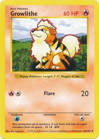 Growlithe (28/102) [Base Set Shadowless Unlimited] | Jomio and Rueliete's Cards and Comics