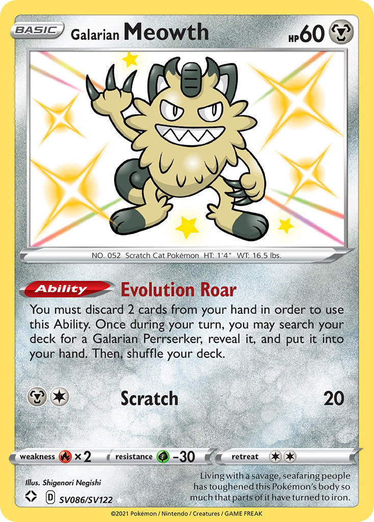 Galarian Meowth (SV086/SV122) [Sword & Shield: Shining Fates] | Jomio and Rueliete's Cards and Comics