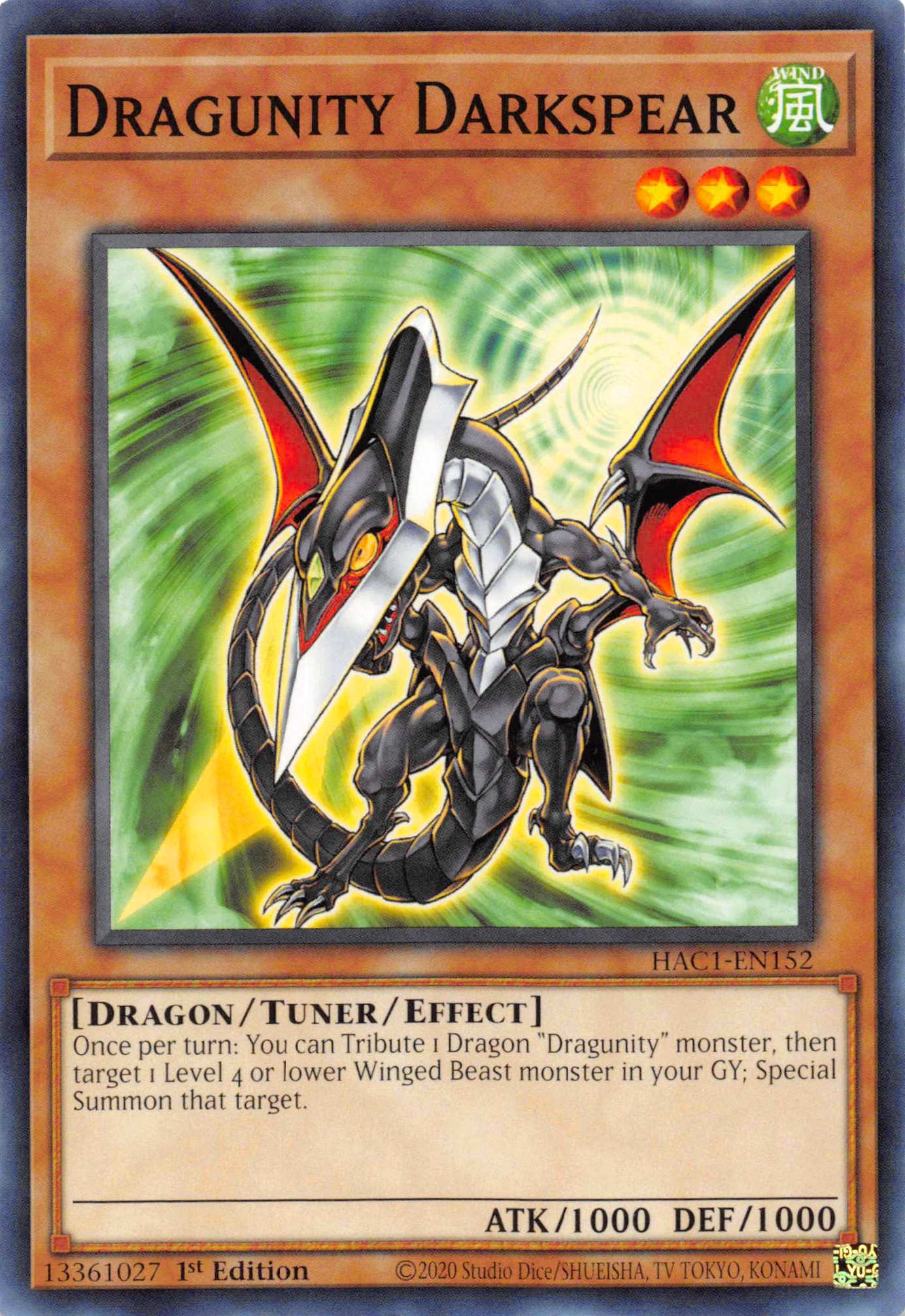 Dragunity Darkspear [HAC1-EN152] Common | Jomio and Rueliete's Cards and Comics