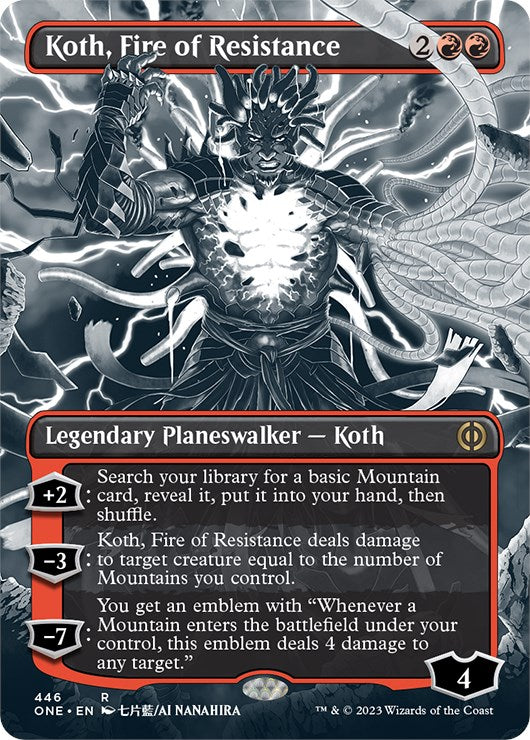 Koth, Fire of Resistance (Borderless Manga Step-and-Compleat Foil) [Phyrexia: All Will Be One] | Jomio and Rueliete's Cards and Comics