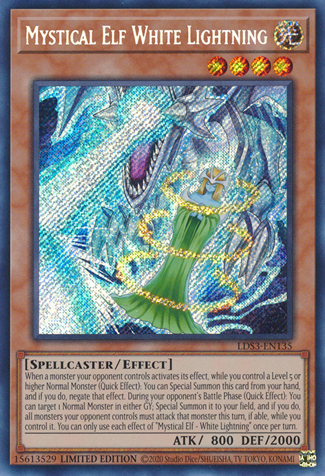 Mystical Elf White Lightning [LDS3-EN135] Secret Rare | Jomio and Rueliete's Cards and Comics