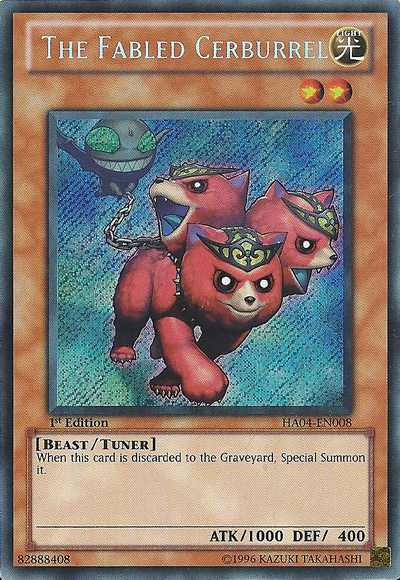 The Fabled Cerburrel [HA04-EN008] Secret Rare | Jomio and Rueliete's Cards and Comics