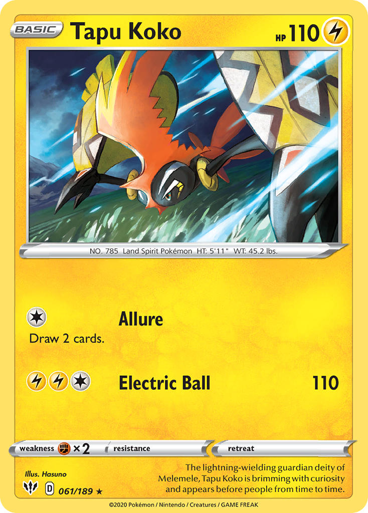 Tapu Koko (061/189) (Theme Deck Exclusive) [Sword & Shield: Darkness Ablaze] | Jomio and Rueliete's Cards and Comics