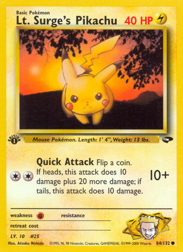 Lt. Surge's Pikachu (84/132) [Gym Challenge 1st Edition] | Jomio and Rueliete's Cards and Comics