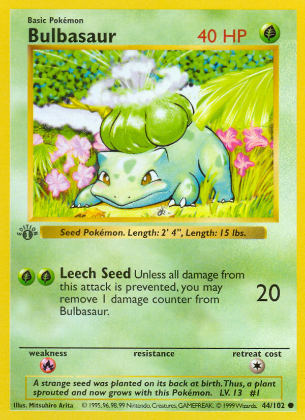 Bulbasaur (44/102) (Shadowless) [Base Set 1st Edition] | Jomio and Rueliete's Cards and Comics