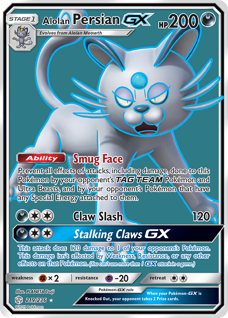 Alolan Persian GX (219/236) [Sun & Moon: Cosmic Eclipse] | Jomio and Rueliete's Cards and Comics