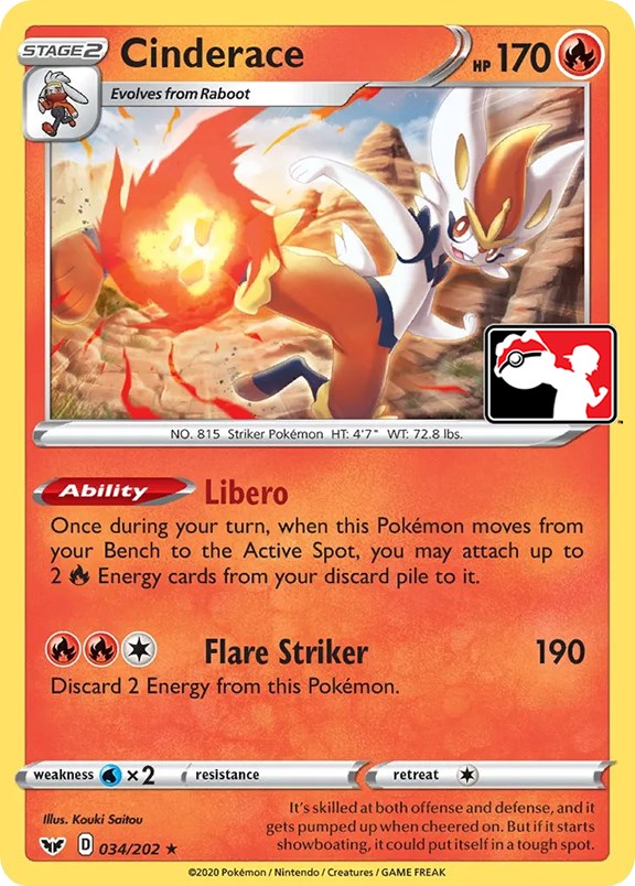Cinderace (034/202) [Prize Pack Series One] | Jomio and Rueliete's Cards and Comics
