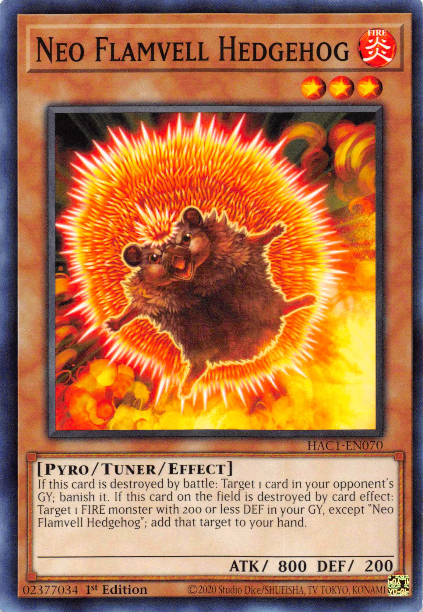 Neo Flamvell Hedgehog [HAC1-EN070] Common | Jomio and Rueliete's Cards and Comics