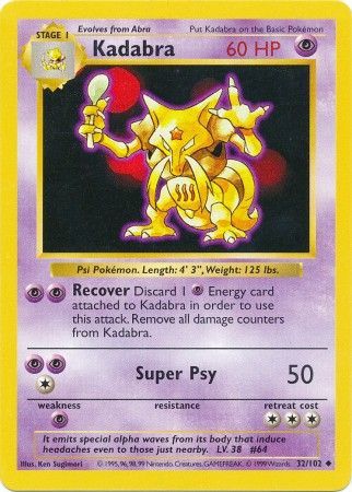 Kadabra (32/102) [Base Set Shadowless Unlimited] | Jomio and Rueliete's Cards and Comics