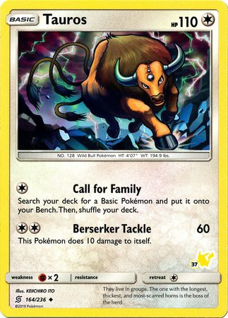 Tauros (164/236) (Pikachu Stamp #37) [Battle Academy 2020] | Jomio and Rueliete's Cards and Comics
