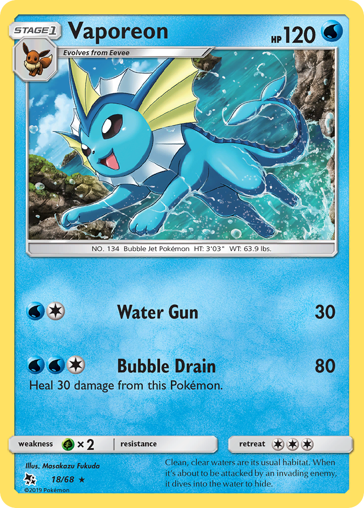 Vaporeon (18/68) [Sun & Moon: Hidden Fates] | Jomio and Rueliete's Cards and Comics